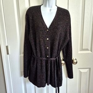 Karen Scott Black Multicolor Metallic Glitter Button Cardigan Sweater Womens XL